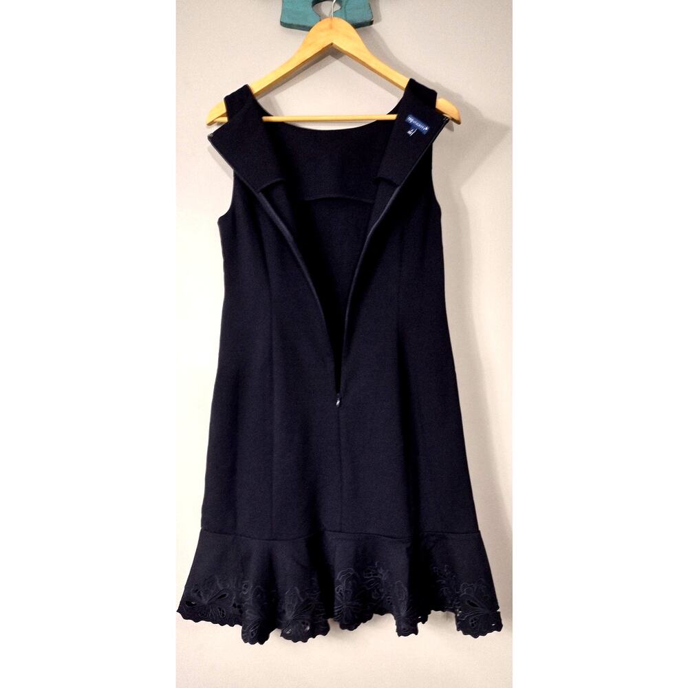 TALBOTS Sleeveless Flounce Dress Stretch Floral Trim Navy Size 8 - Picture 16 of 16